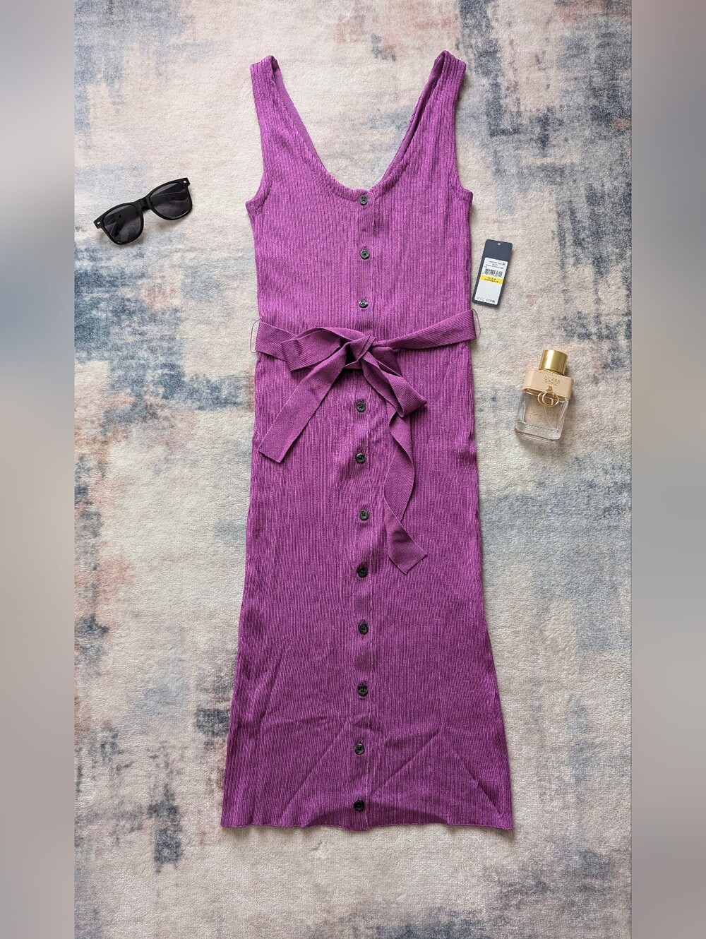 RACHEL Rachel Roy Sleeveless Ribbed Button-Front Midi Dress in Purple